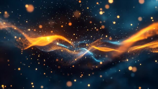 Abstract glowing energy forms with particles against dark backdrop