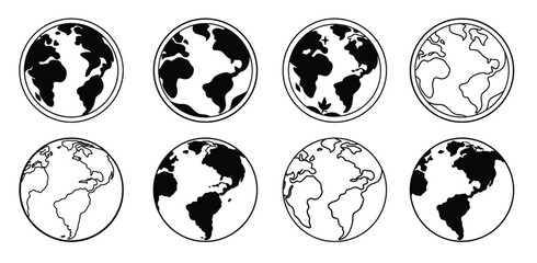 happy earth day icons silhouette world globe icons set