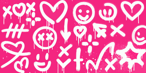 Playful pink graffiti with hearts smiley faces and xoxo doodles © Delip