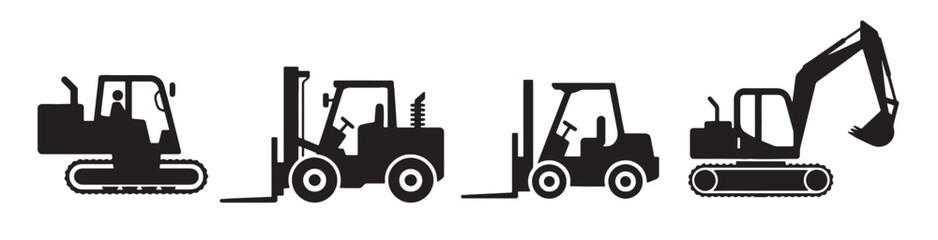heavy equipment icons forklift excavator bulldozer © Heated