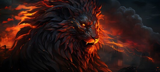 silhouette of lion phoenix,generative AI