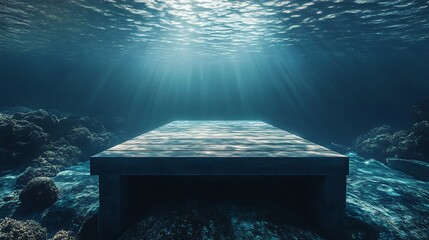Underwater pier serene scene with sunlight and ocean environment