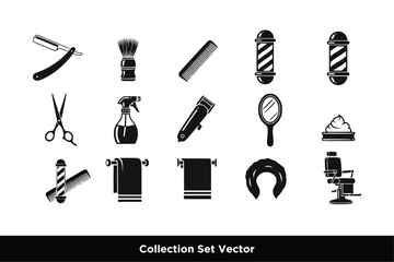 Obraz premium Professional Barber Shop and Hairdressing Tool Vector Icons