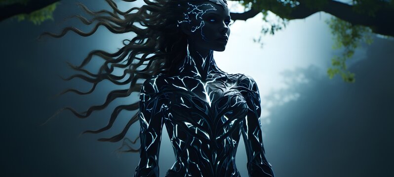 silhouette of liger dryad,generative AI