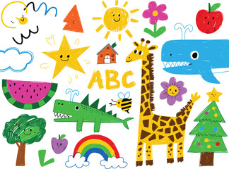 Naklejka premium Colorful children's with animals and children's colorful
