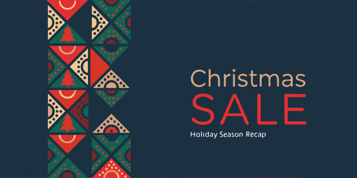 Festive christmas sale banner with geometric patterns and holiday text