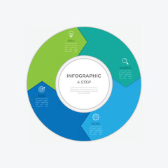Infographic design elements for your business data with 4 options, parts, steps, timelines or processes, Arrow wheel circle style. Vector Illustration.