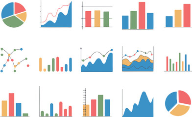 Obraz premium Data Analytics Outline Icon Set Charts, Graphs, and Dashboard Elements