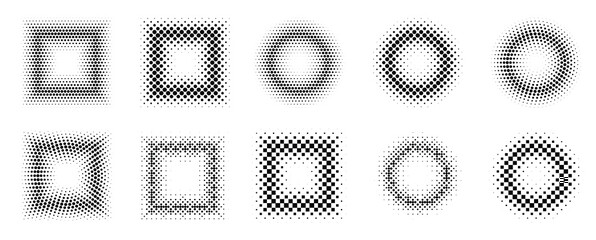 halftone pixelated frame set dotted textured round and