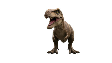 A brown dinosaur with an open mouth standing on a transparent background.