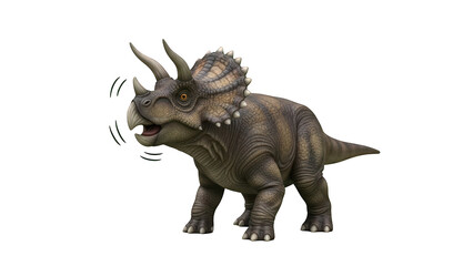 Fototapeta premium A brown Triceratops dinosaur toy with a frill on its head and two horns on a transparent background