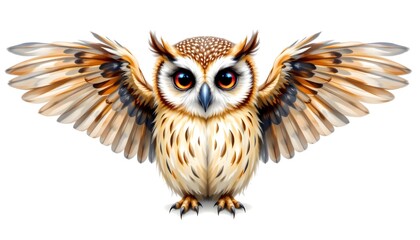 Fototapeta premium Cute watercolor owl spreading