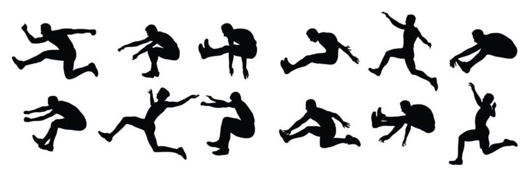 long jump man silhouette illustration set 