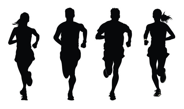 marathon runner running silhouette marathon run group of 