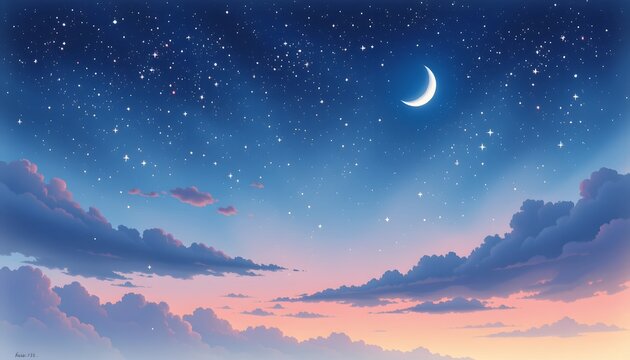 Watercolor view: night sky wit