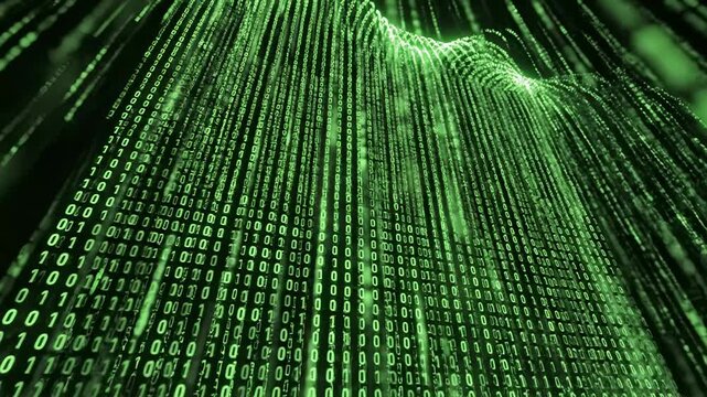 Binary Code Cascades Downward in a Technological Visualization