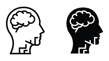 Human head silhouette with circuit board and brain illustration