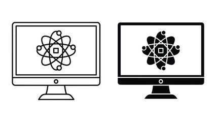 Atom symbol on computer monitor screen