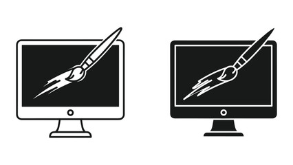 Digital art creation on computer screen with paint brush