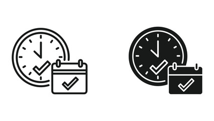 Clock and calendar icon with check mark symbolizing time management