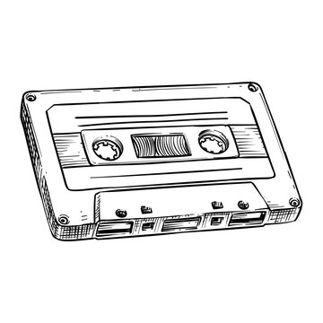 old audio cassette tape vector hand drawn illustration