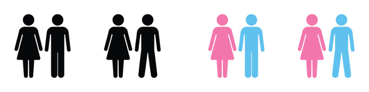 Man and woman icon set. Gender, male and female symbol. vector illustration.