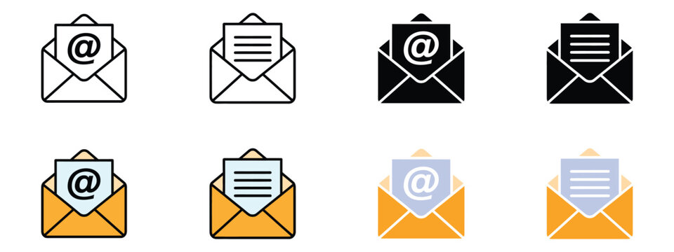 Mail icon set. email, digital communication, message, envelope symbol. vector illustration.