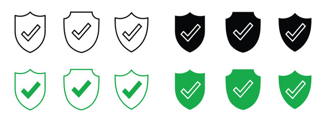 Security shield checkmark icon set vector. Protection, secure, safety, privacy, approval symbol. vector illustration. © MdNurul