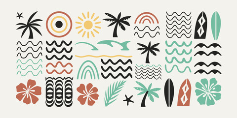 A colorful collection of tropical and summer themed hand drawn illustrations © Savankar