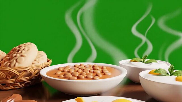 Tabletop Snack Spread Appearing Warmly on Wood Surface in Bright Studio
