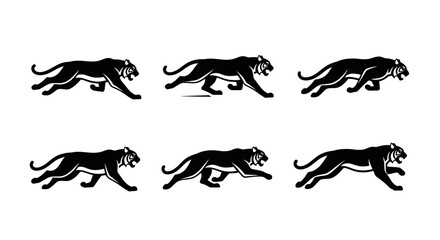 Naklejka premium Black Panther Silhouette Set Running Poses.