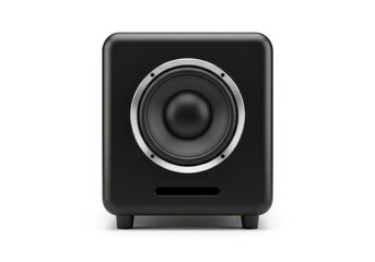 Fototapeta premium Front view of a black subwoofer isolated on white background for sound system