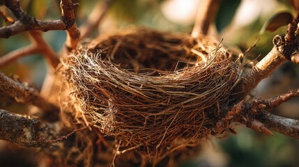 Nest in the Branch: A cozy bird's nest perched amidst the branches, embodying the essence of new life and the tranquility of nature.