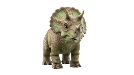Fototapeta premium A green triceratops toy dinosaur standing on a transparent background.