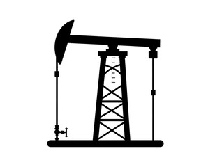 Silhouette of an oil pumpjack with crisscrossed support structure on a white background, simplified, industrial