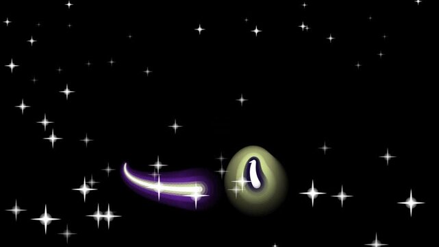 Animated Illustration of Glowing Egg and Fertilized Ovum Surrounded by Sparkling Stars in Space Scene