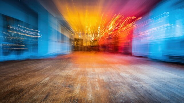Colorful lights create movement in an empty space during an event