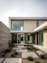 Sleek modern home exterior with minimalist landscaping and refined details