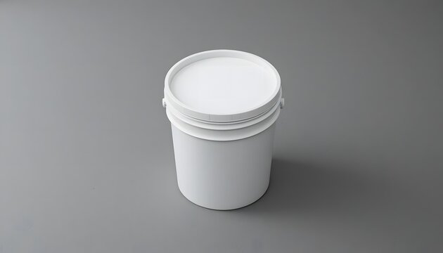 Clean white plastic pail with a secure snap-on lid, presented on a minimalist gray surface. 5 gallon bucket