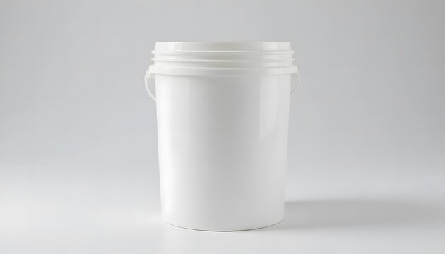 Empty white plastic bucket with a handle, ideal for industrial or household storage needs. 5 gallon bucket