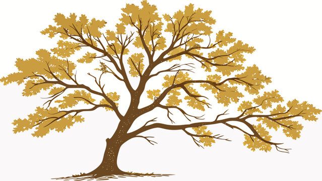 Autumn Tree Illustration with Golden Leaves and Brown Branches.