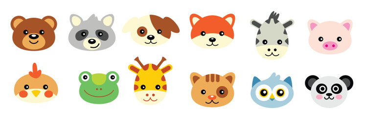 Obraz premium cute head animal element set 