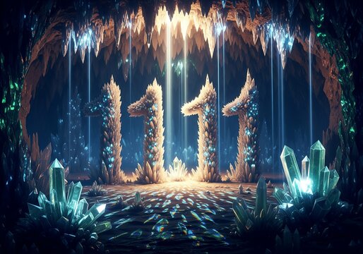 Crystal 1111 Angel Number in a Glowing Cave for Singles Day Greeting