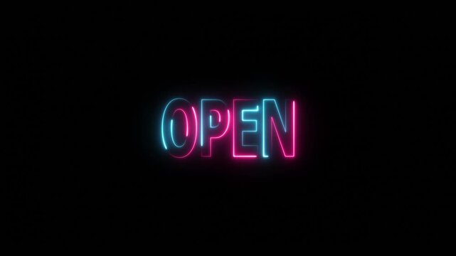 Neon Open Sign Glowing Bright in Dark Background for Business Startup Launch and Retail Store Advertising