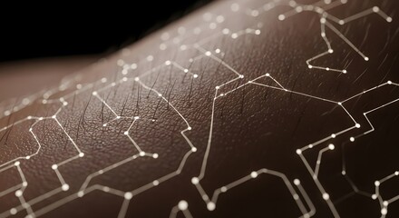 Fototapeta premium Medical Technology Smart Skin Sensor Network on Human Arm Macro Futuristic Healthcare Monitoring System