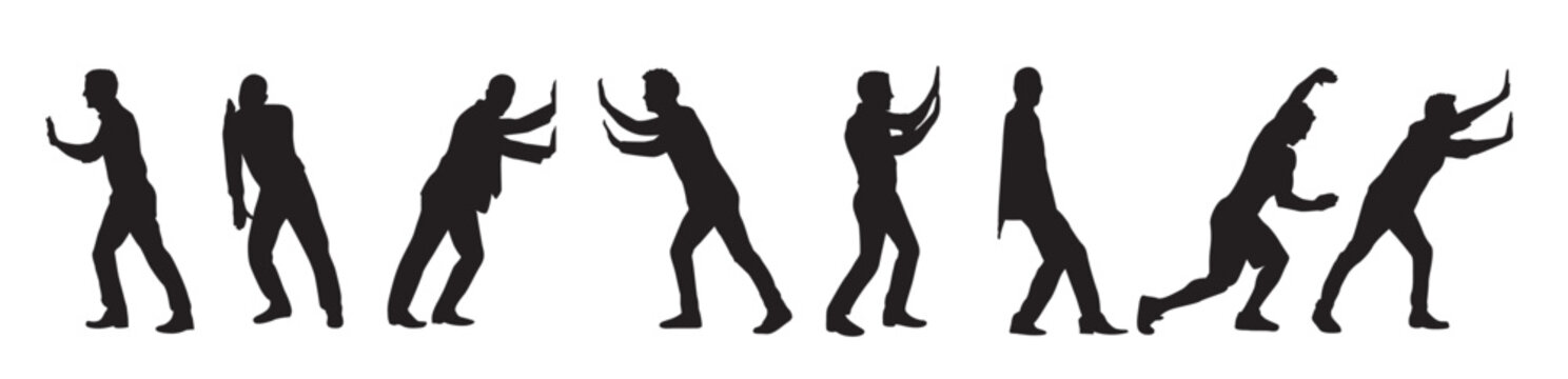 man pushing silhouettes