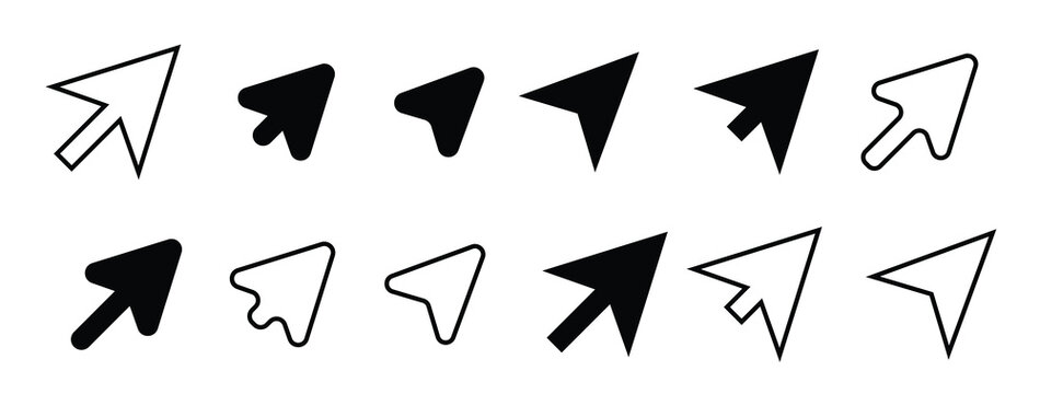 mouse cursor arrows black flat and outline vector icon for