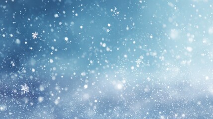 Fototapeta premium Snowfall Serenity: A delicate dance of snowflakes descends from a soft, azure sky, evoking feelings of peace, tranquility and the magic of winter.