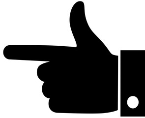 Pointing hand silhouette icon, left direction finger gesture