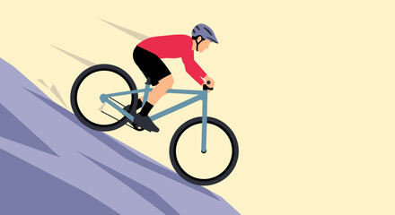 Fototapeta premium Cyclist Riding Downhill on a Mountain Bike.